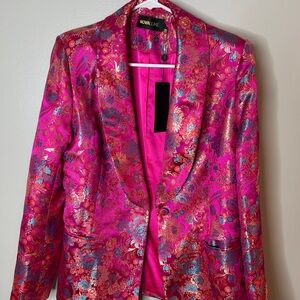 Nova Luxe Pink Floral Brocade Blazer Jacket women’s